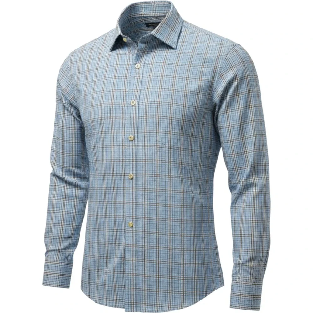 Banana Republic Mens Blue Brown Plaid Non-Iron Classic Fit Shirt 410774-00 Small